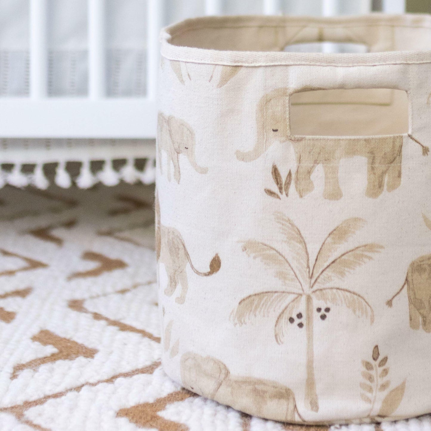 Crane Baby Fabric Round Nursery Storage Basket