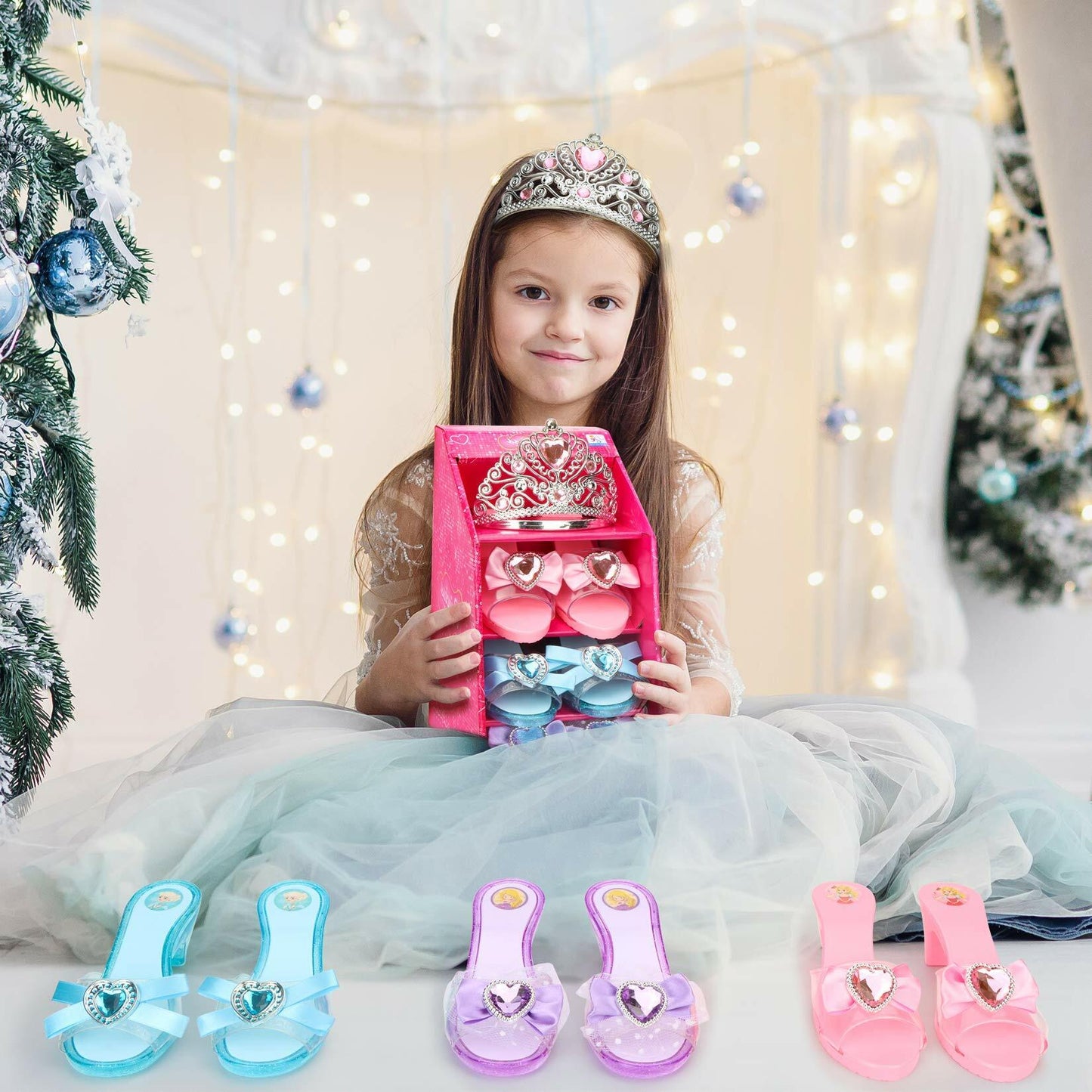 Mastom Girls Play Set! Princess Dress Up Shoes and Tiara (Color Chosen At Random)