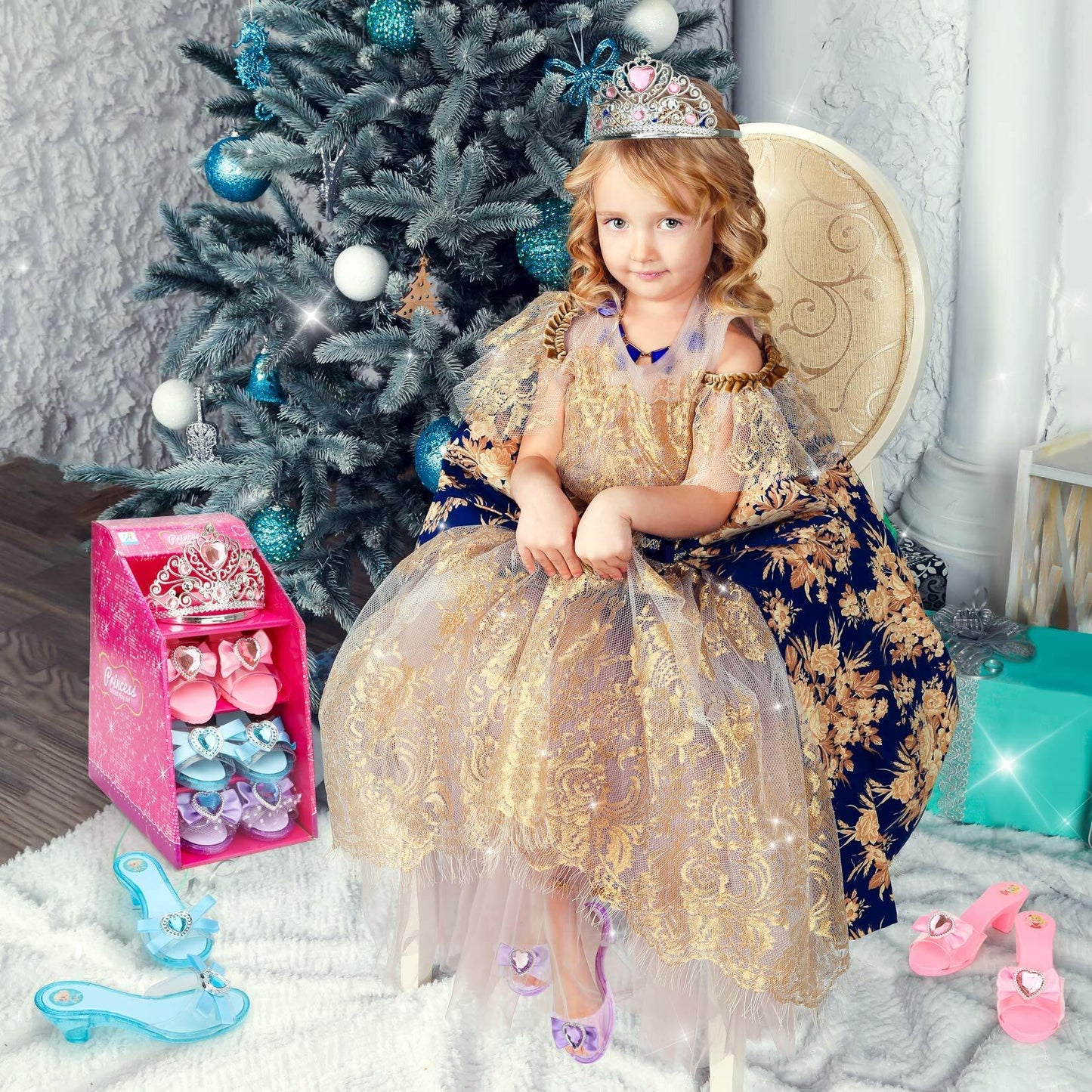 Mastom Girls Play Set! Princess Dress Up Shoes and Tiara (Color Chosen At Random)