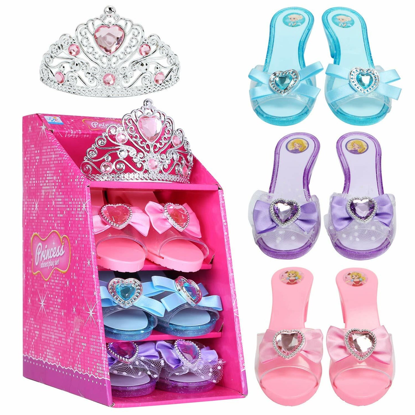 Mastom Girls Play Set! Princess Dress Up Shoes and Tiara (Color Chosen At Random)