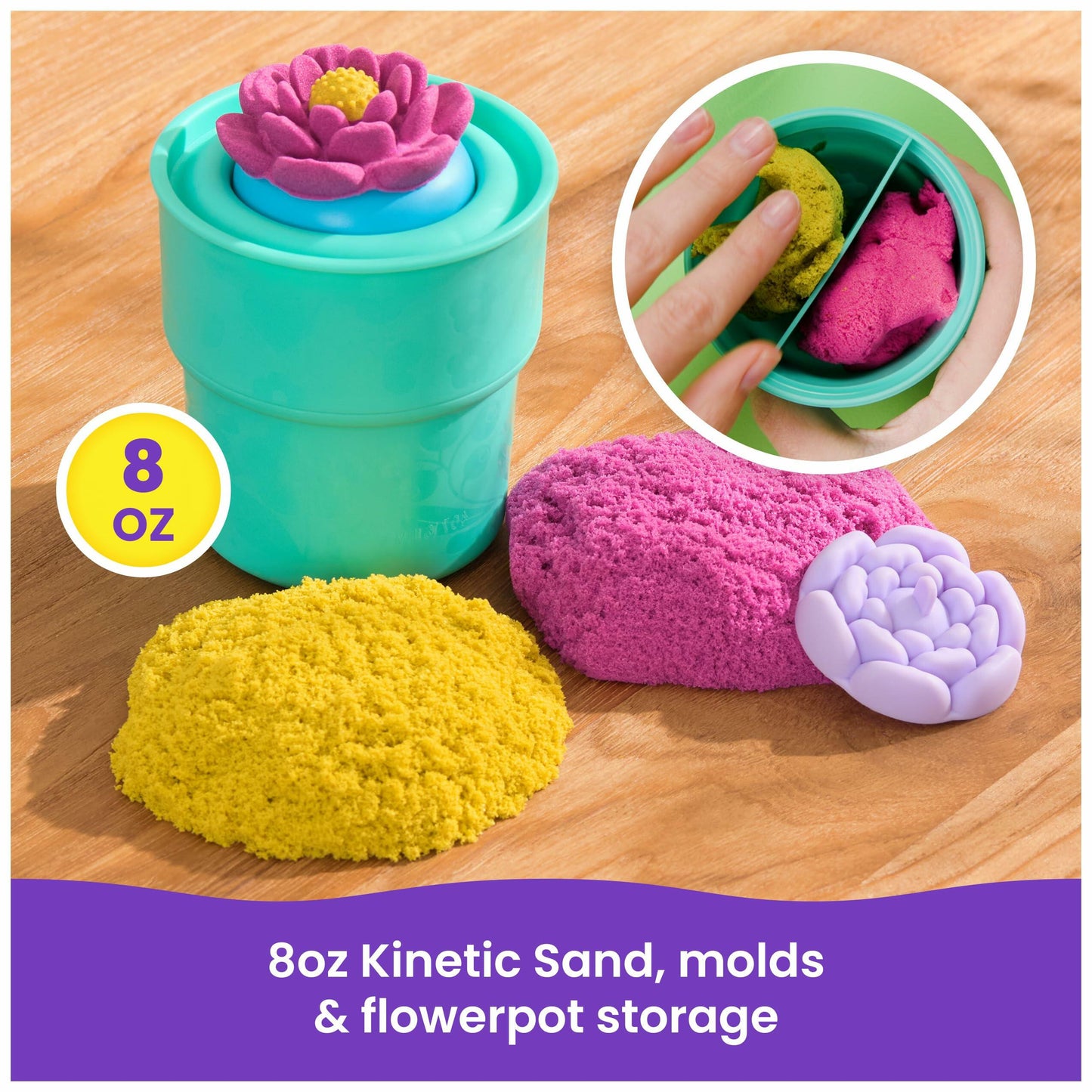 Kinetic Sand, SquishBlossom Blooming Flower with 8oz Neon Yellow & Pink Play Sand