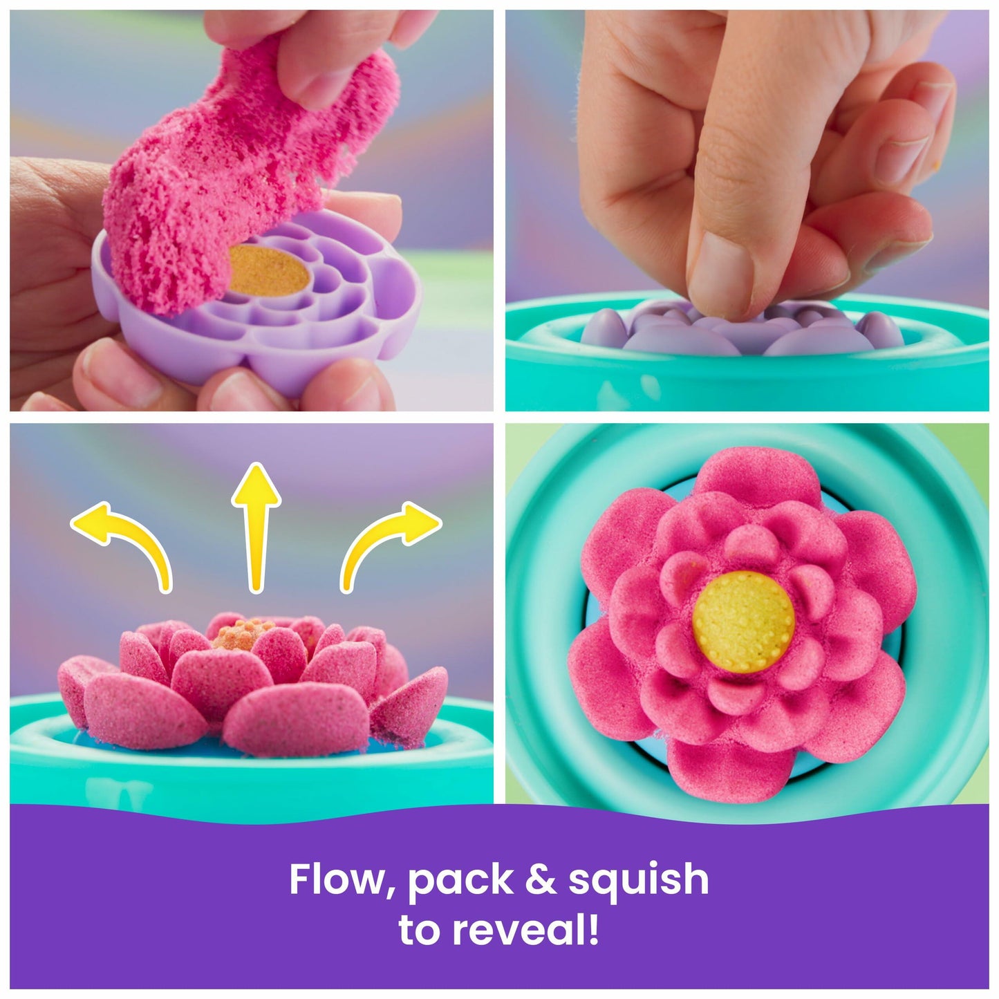 Kinetic Sand, SquishBlossom Blooming Flower with 8oz Neon Yellow & Pink Play Sand