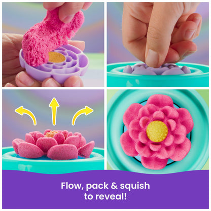 Kinetic Sand, SquishBlossom Blooming Flower with 8oz Neon Yellow & Pink Play Sand