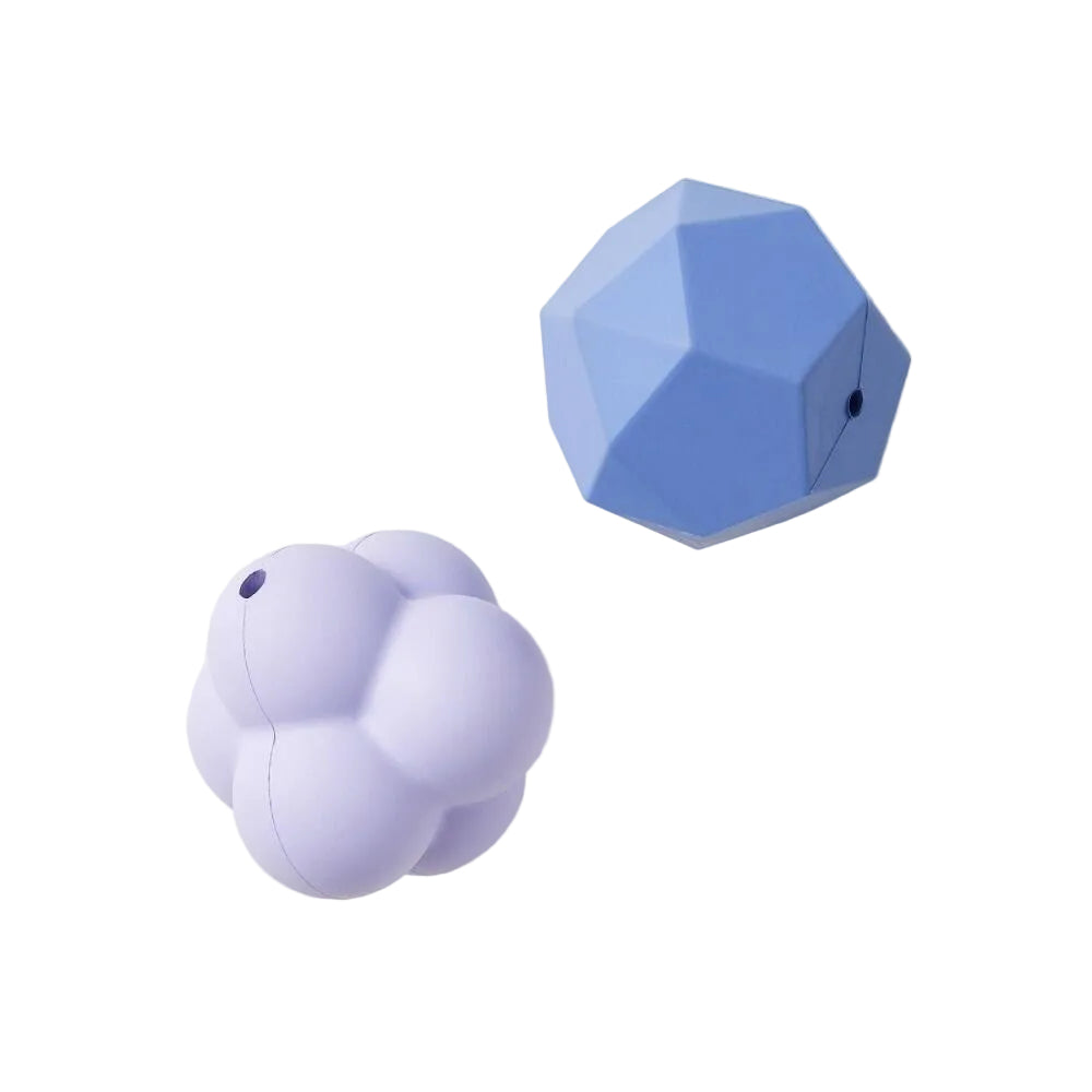 Rubber Faceted Ball Tough Chew Dog Toy 2-Pack Blue
