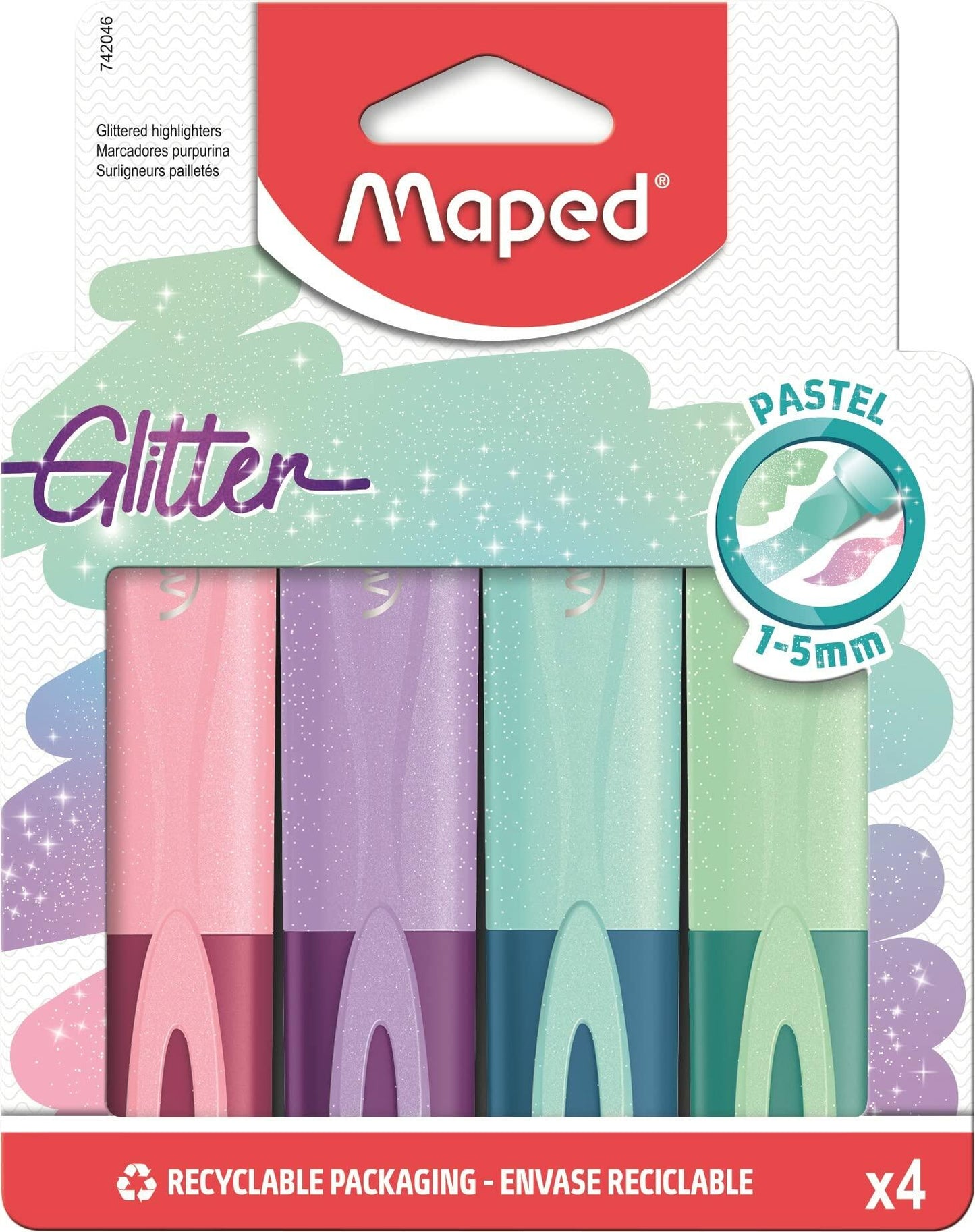 Maped Fluo Peps Glitter Highlighters in Pastel Colors x4