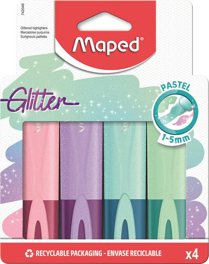 Maped Fluo Peps Glitter Highlighters in Pastel Colors x4