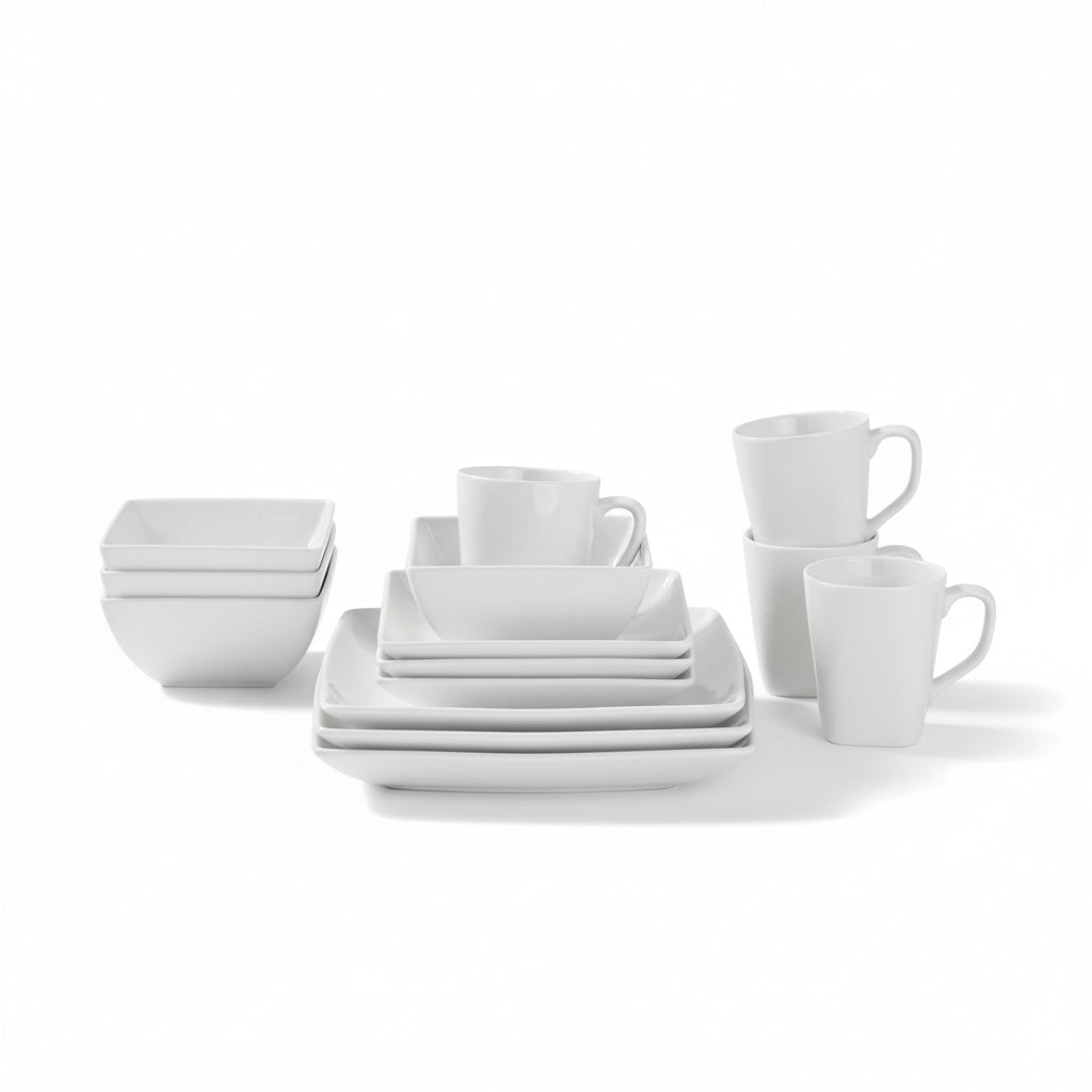 16pc Porcelain Square Rim Dinnerware Set - *Damaged Box*