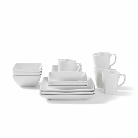 16pc Porcelain Square Rim Dinnerware Set - *Damaged Box*