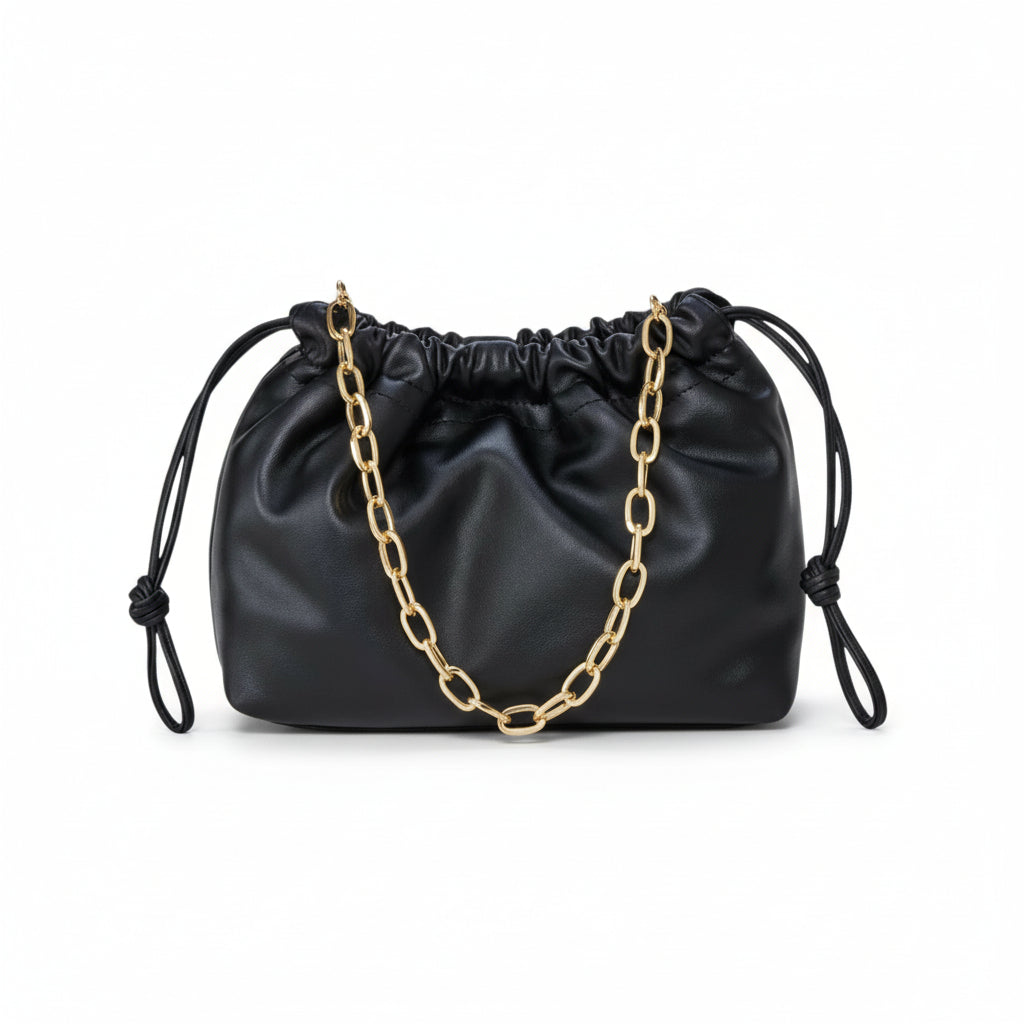 Drawstring Clutch Top Handle Bag - Universal Thread™ Black: Chain Strap, Solid Pattern