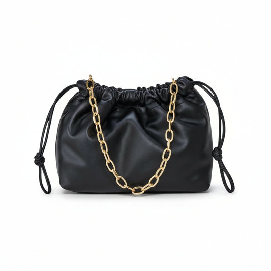 Drawstring Clutch Top Handle Bag - Universal Thread™ Black: Chain Strap, Solid Pattern