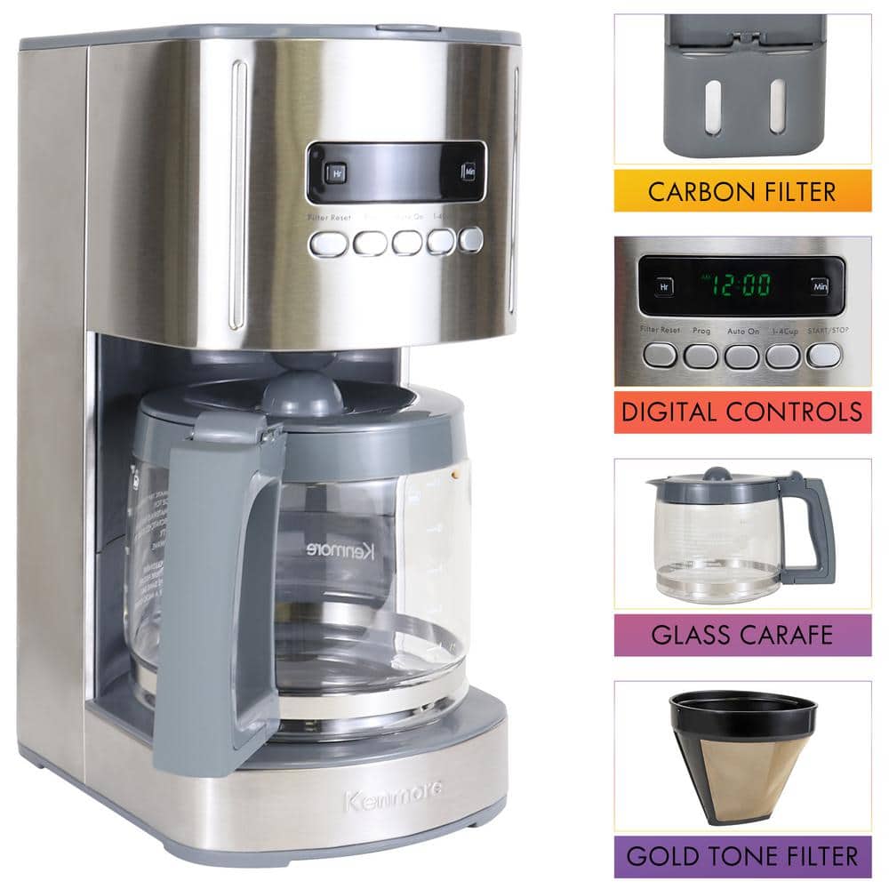 Kenmore Aroma Control 12-Cup Programmable Coffee Maker, Stainless Steel, with Reusable Filter *Damaged Box*