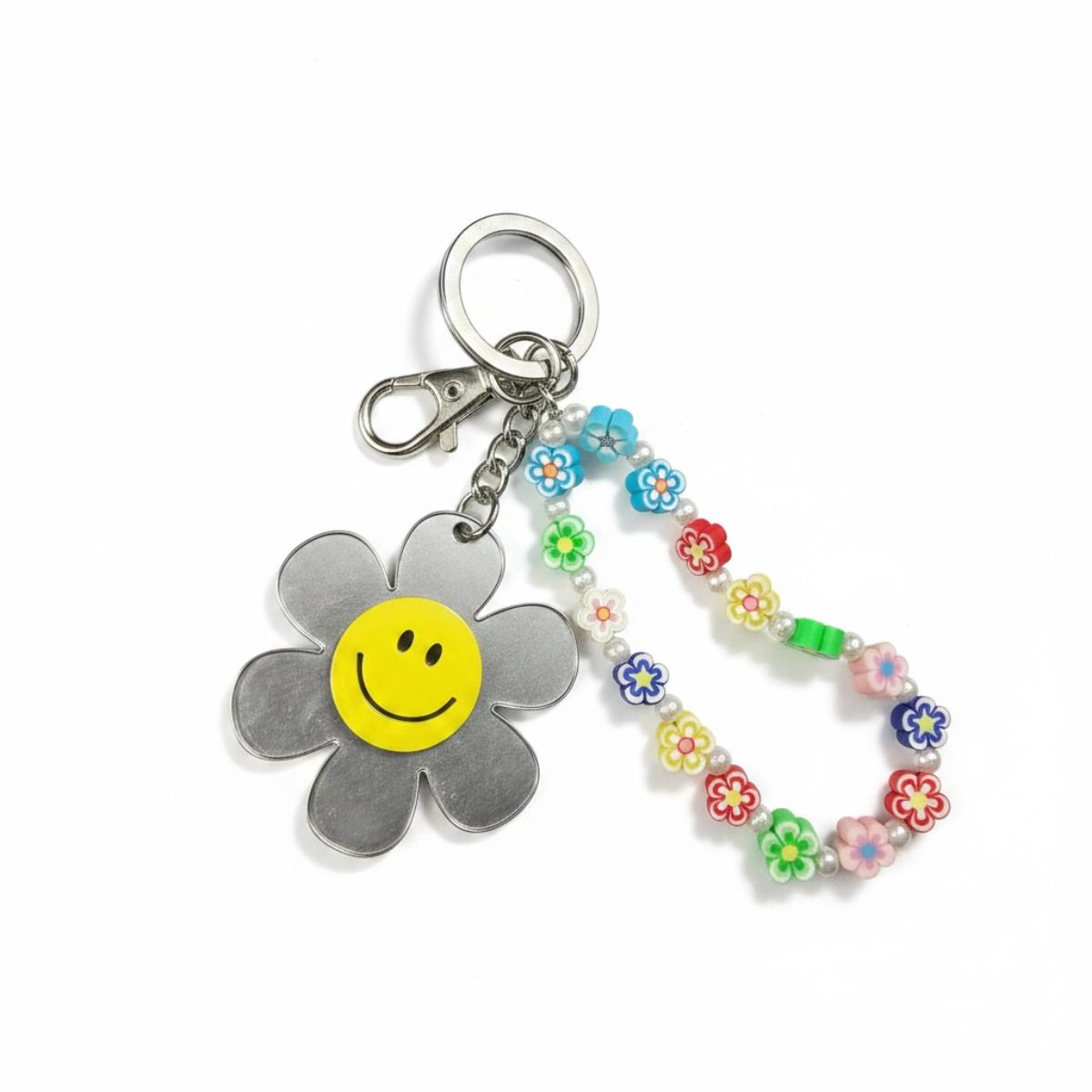 Smiley Flower Beaded Keychain