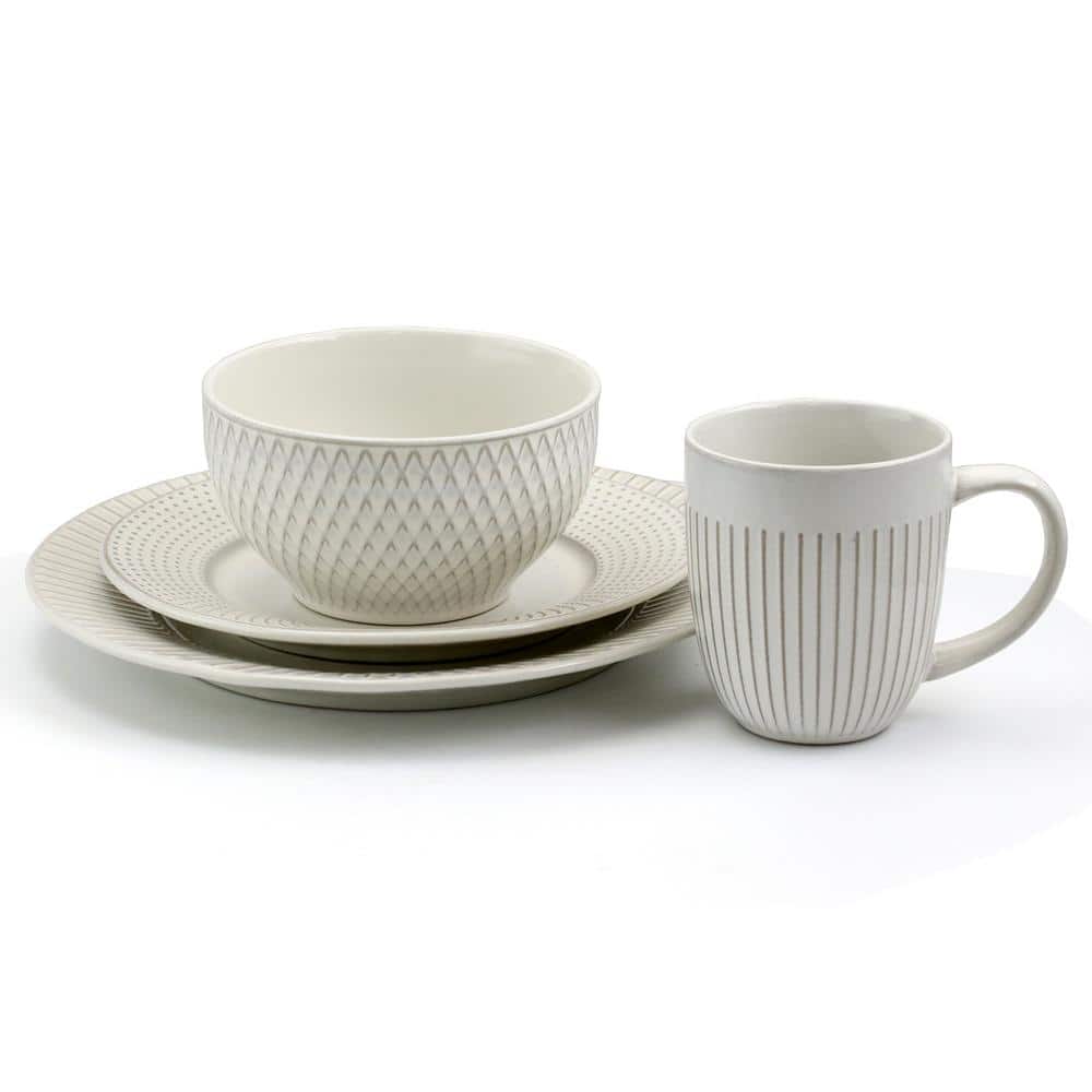 Market Finds 16-Piece Contemporary White Stoneware Dinnerware Set (Service for 4)
